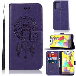 Intricate Embossing Owl Campanula Leather Wallet Case for Samsung Galaxy M31 - Purple
