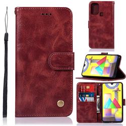 Luxury Retro Leather Wallet Case for Samsung Galaxy M31 - Wine Red