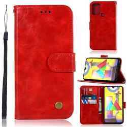 Luxury Retro Leather Wallet Case for Samsung Galaxy M31 - Red