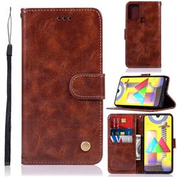 Luxury Retro Leather Wallet Case for Samsung Galaxy M31 - Brown