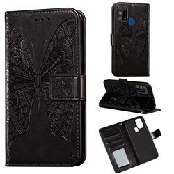 Intricate Embossing Vivid Butterfly Leather Wallet Case for Samsung Galaxy M31 - Black