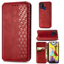 Ultra Slim Fashion Business Card Magnetic Automatic Suction Leather Flip Cover for Samsung Galaxy M31 - Red