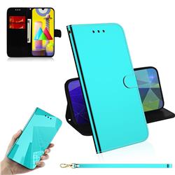Shining Mirror Like Surface Leather Wallet Case for Samsung Galaxy M31 - Mint Green