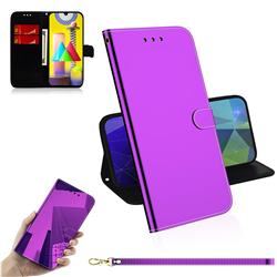 Shining Mirror Like Surface Leather Wallet Case for Samsung Galaxy M31 - Purple