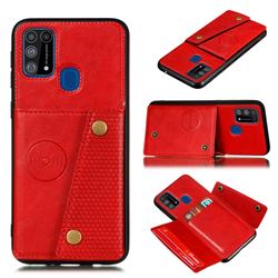 Retro Multifunction Card Slots Stand Leather Coated Phone Back Cover for Samsung Galaxy M31 - Red