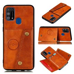 Retro Multifunction Card Slots Stand Leather Coated Phone Back Cover for Samsung Galaxy M31 - Brown