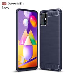 Luxury Carbon Fiber Brushed Wire Drawing Silicone TPU Back Cover for Samsung Galaxy M31s - Navy
