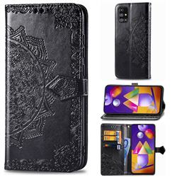 Embossing Imprint Mandala Flower Leather Wallet Case for Samsung Galaxy M31s - Black