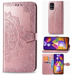 Embossing Imprint Mandala Flower Leather Wallet Case for Samsung Galaxy M31s - Rose Gold