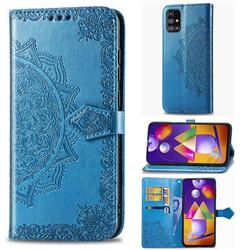Embossing Imprint Mandala Flower Leather Wallet Case for Samsung Galaxy M31s - Blue