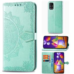 Embossing Imprint Mandala Flower Leather Wallet Case for Samsung Galaxy M31s - Green
