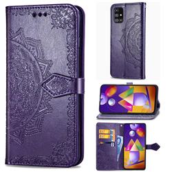 Embossing Imprint Mandala Flower Leather Wallet Case for Samsung Galaxy M31s - Purple