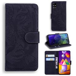 Intricate Embossing Tiger Face Leather Wallet Case for Samsung Galaxy M31s - Black