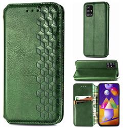 Ultra Slim Fashion Business Card Magnetic Automatic Suction Leather Flip Cover for Samsung Galaxy M31s - Green