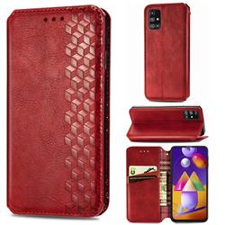 Ultra Slim Fashion Business Card Magnetic Automatic Suction Leather Flip Cover for Samsung Galaxy M31s - Red