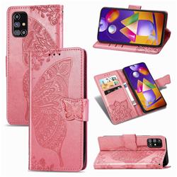 Embossing Mandala Flower Butterfly Leather Wallet Case for Samsung Galaxy M31s - Pink