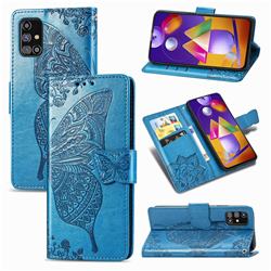 Embossing Mandala Flower Butterfly Leather Wallet Case for Samsung Galaxy M31s - Blue