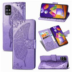Embossing Mandala Flower Butterfly Leather Wallet Case for Samsung Galaxy M31s - Light Purple