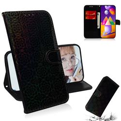 Laser Circle Shining Leather Wallet Phone Case for Samsung Galaxy M31s - Black