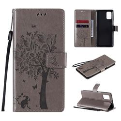 Embossing Butterfly Tree Leather Wallet Case for Samsung Galaxy M31s - Grey