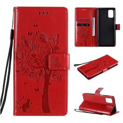 Embossing Butterfly Tree Leather Wallet Case for Samsung Galaxy M31s - Red