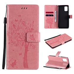 Embossing Butterfly Tree Leather Wallet Case for Samsung Galaxy M31s - Pink