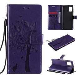 Embossing Butterfly Tree Leather Wallet Case for Samsung Galaxy M31s - Purple