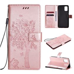 Embossing Butterfly Tree Leather Wallet Case for Samsung Galaxy M31s - Rose Pink