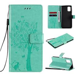 Embossing Butterfly Tree Leather Wallet Case for Samsung Galaxy M31s - Cyan