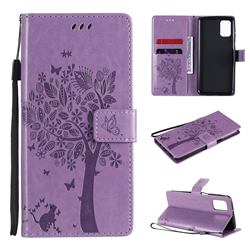 Embossing Butterfly Tree Leather Wallet Case for Samsung Galaxy M31s - Violet