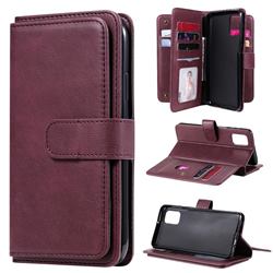 Multi-function Ten Card Slots and Photo Frame PU Leather Wallet Phone Case Cover for Samsung Galaxy M31s - Claret