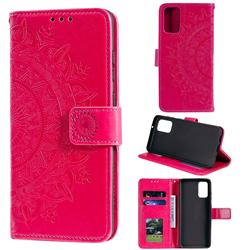 Intricate Embossing Datura Leather Wallet Case for Samsung Galaxy M31s - Rose Red