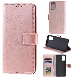 Intricate Embossing Datura Leather Wallet Case for Samsung Galaxy M31s - Rose Gold