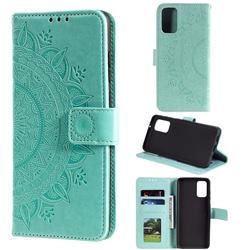 Intricate Embossing Datura Leather Wallet Case for Samsung Galaxy M31s - Mint Green