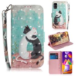 Black and White Cat 3D Painted Leather Wallet Phone Case for Samsung Galaxy M31s