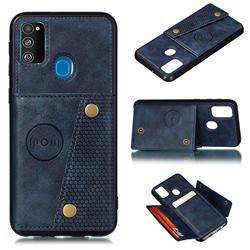 Retro Multifunction Card Slots Stand Leather Coated Phone Back Cover for Samsung Galaxy M31s - Blue
