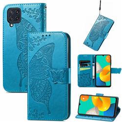 Embossing Mandala Flower Butterfly Leather Wallet Case for Samsung Galaxy M32 - Blue