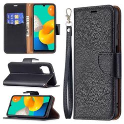 Classic Luxury Litchi Leather Phone Wallet Case for Samsung Galaxy M32 - Black