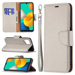 Classic Luxury Litchi Leather Phone Wallet Case for Samsung Galaxy M32 - Gray