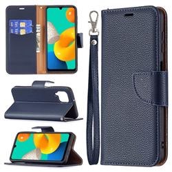 Classic Luxury Litchi Leather Phone Wallet Case for Samsung Galaxy M32 - Blue