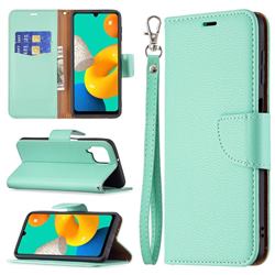 Classic Luxury Litchi Leather Phone Wallet Case for Samsung Galaxy M32 - Green