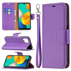 Classic Luxury Litchi Leather Phone Wallet Case for Samsung Galaxy M32 - Purple
