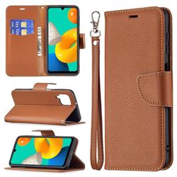 Classic Luxury Litchi Leather Phone Wallet Case for Samsung Galaxy M32 - Brown