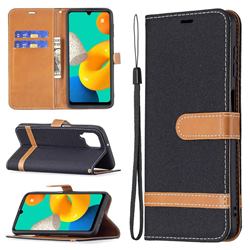 Jeans Cowboy Denim Leather Wallet Case for Samsung Galaxy M32 - Black
