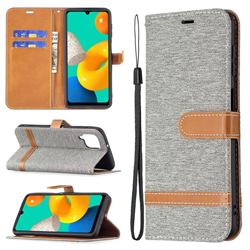 Jeans Cowboy Denim Leather Wallet Case for Samsung Galaxy M32 - Gray