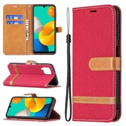 Jeans Cowboy Denim Leather Wallet Case for Samsung Galaxy M32 - Red