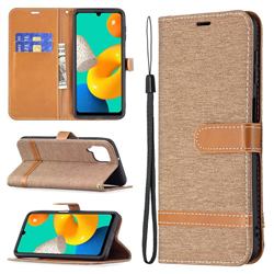 Jeans Cowboy Denim Leather Wallet Case for Samsung Galaxy M32 - Brown
