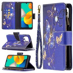 Purple Butterfly Binfen Color BF03 Retro Zipper Leather Wallet Phone Case for Samsung Galaxy M32