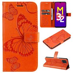 Embossing 3D Butterfly Leather Wallet Case for Samsung Galaxy M32 - Orange