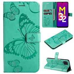 Embossing 3D Butterfly Leather Wallet Case for Samsung Galaxy M32 - Green